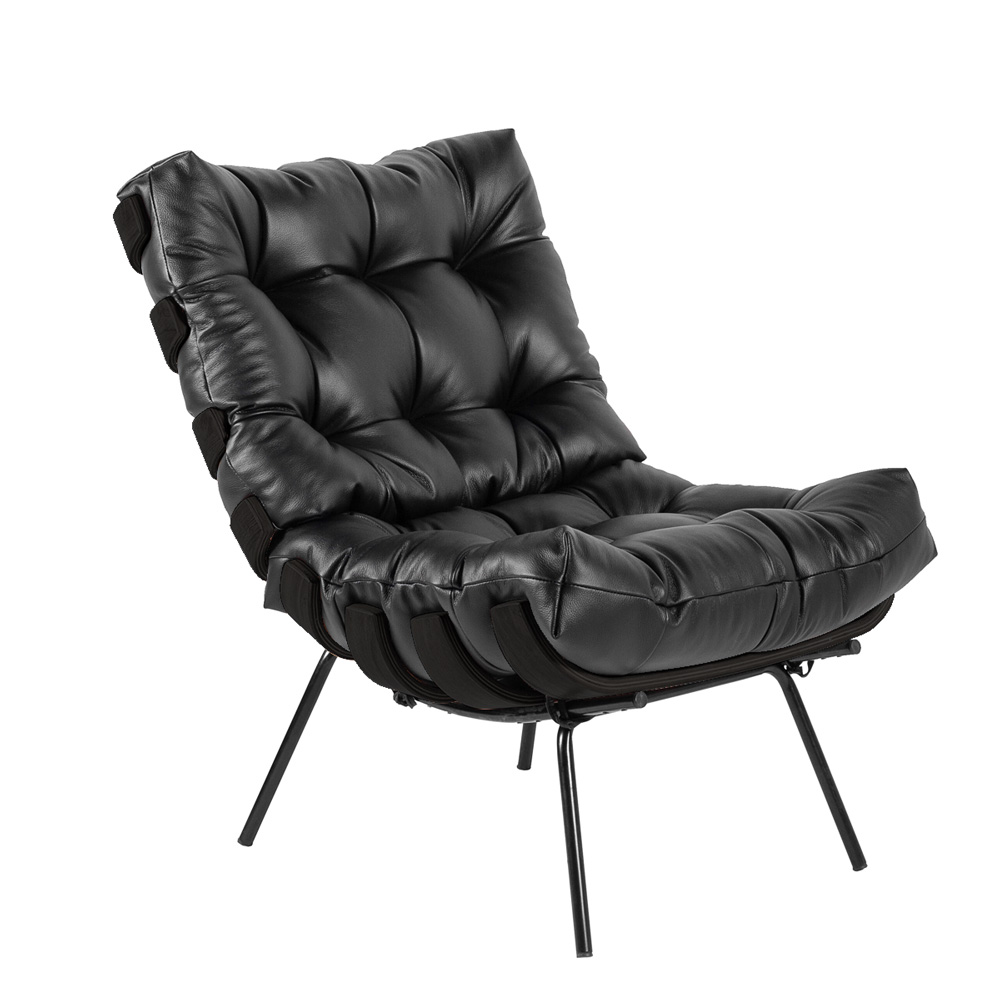Kit 2 Poltrona Decorativa Sala de Estar Costela Base Preta Couro Preto G34 - Gran Belo