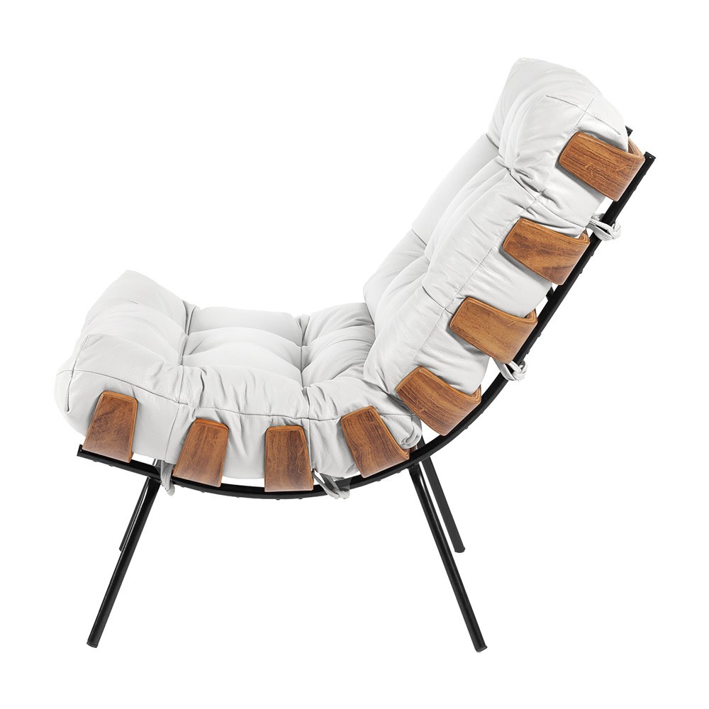 Kit 2 Poltrona Decorativa Sala de Estar Costela Couro Branco G34 - Gran Belo