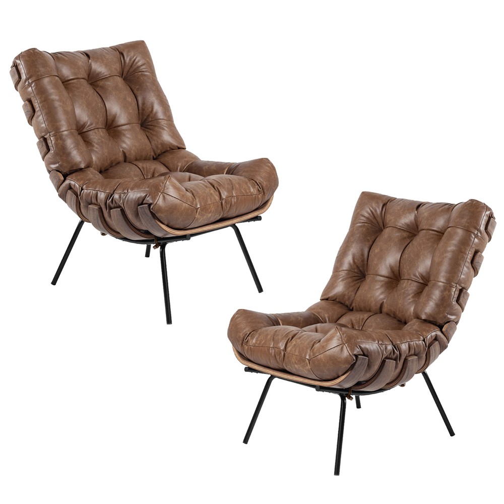 Kit 2 Poltrona Decorativa Sala de Estar Costela Couro Mel G34 - Gran Belo