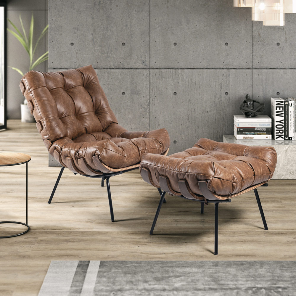 Kit 2 Poltrona Decorativa Sala de Estar Costela Couro Mel G34 - Gran Belo