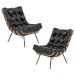 Kit 2 Poltrona Decorativa Sala de Estar Costela Couro Preto G34 - Gran Belo