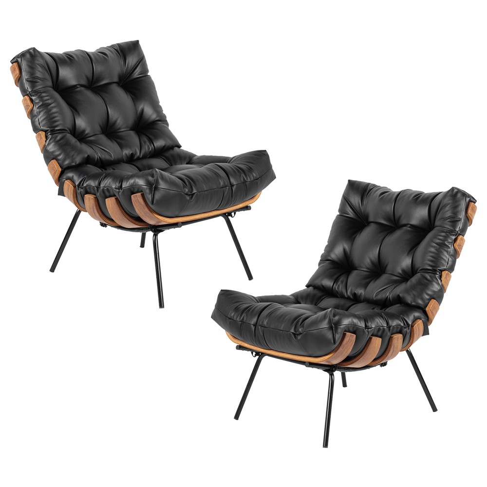 Kit 2 Poltrona Decorativa Sala de Estar Costela Couro Preto G34 - Gran Belo