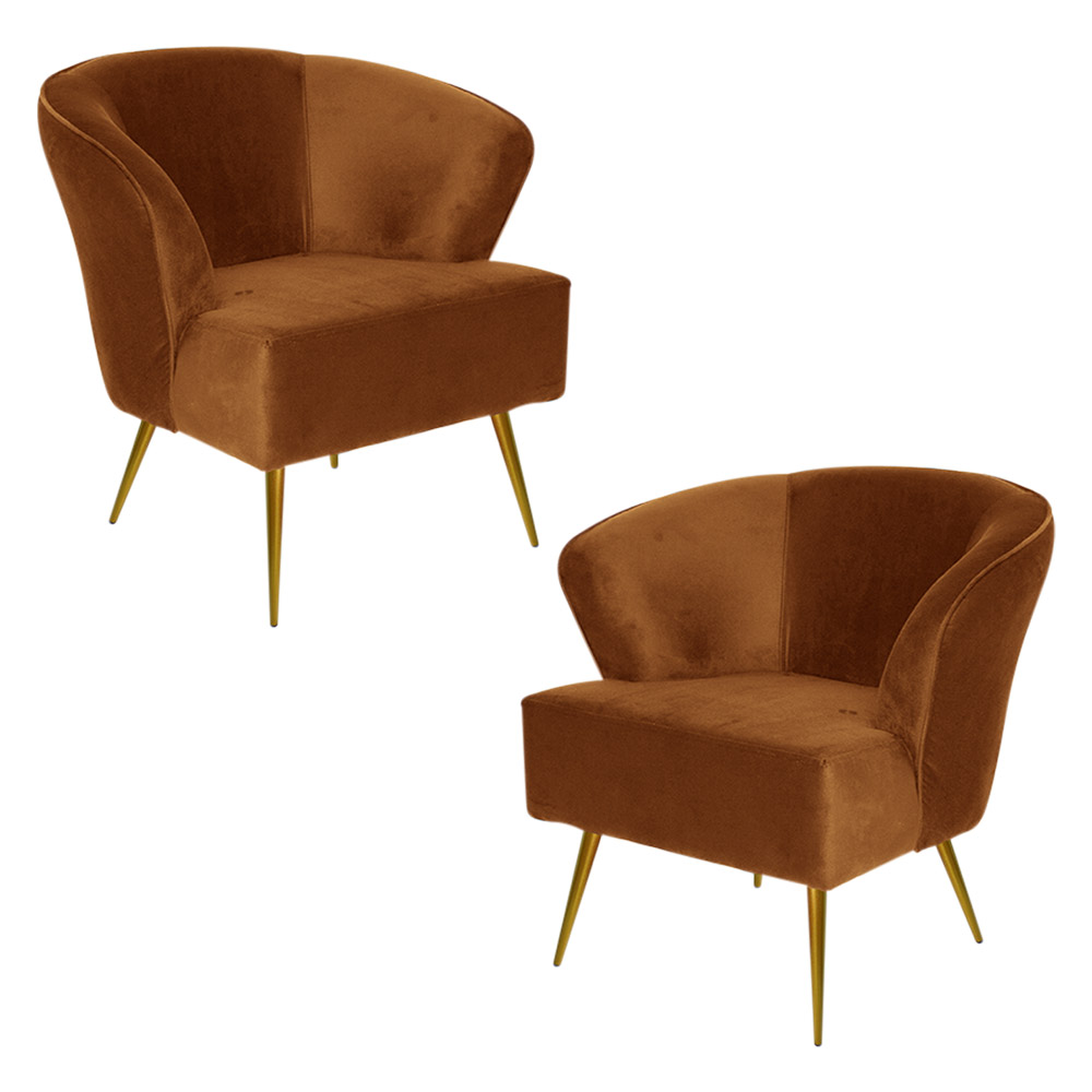 Kit 2 Poltrona Decorativa Sala de Estar Lucca Veludo Telha G15 - Gran Belo