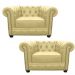 Kit 2 Poltronas Chesterfield com Pés Madeira Couro Bege G40 - Gran Belo