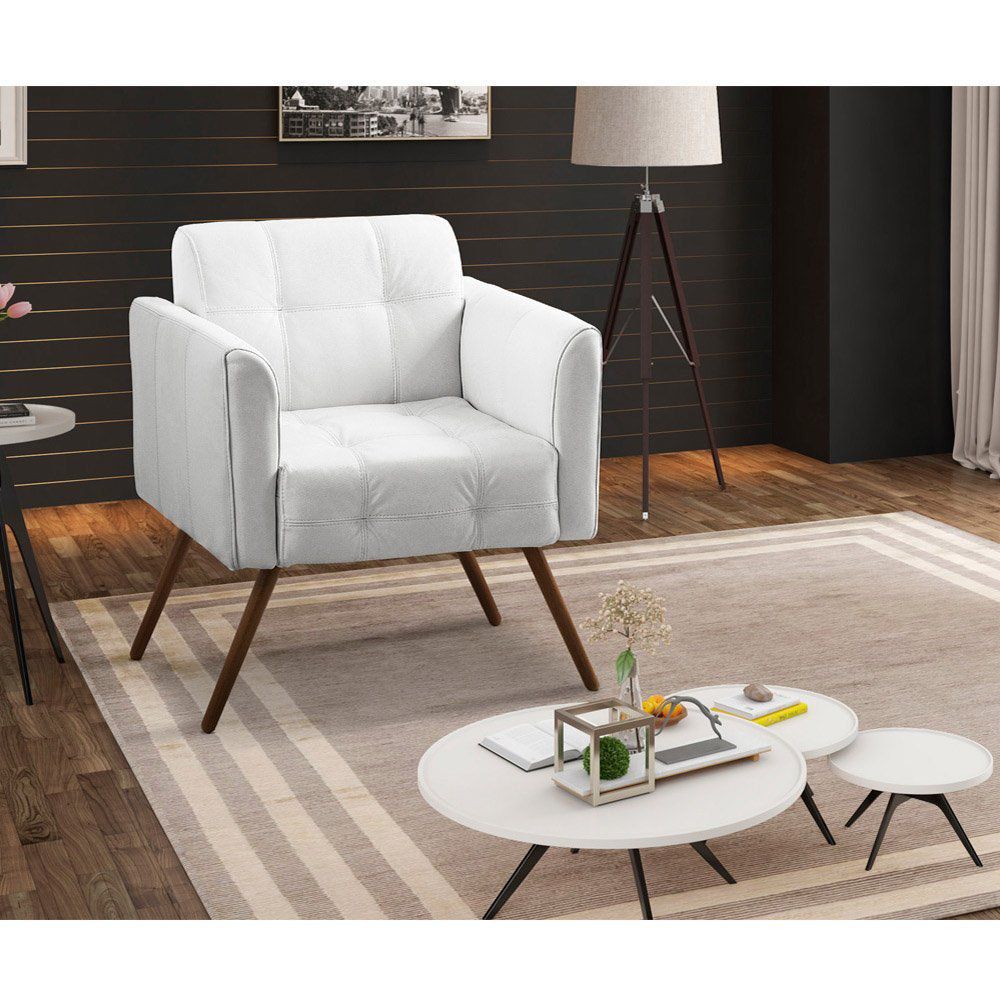 Kit 2 Poltronas Decorativa Bia Couro Branco G58 - Gran Belo