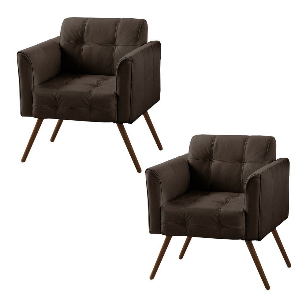 Kit 2 Poltronas Decorativa Bia Couro Marrom G58 - Gran Belo