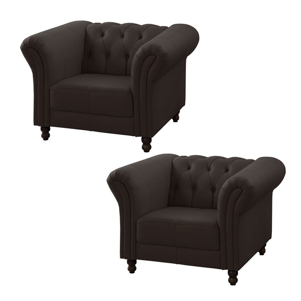 Kit 2 Poltronas Decorativa Maggiore Couro Marrom - Gran Belo
