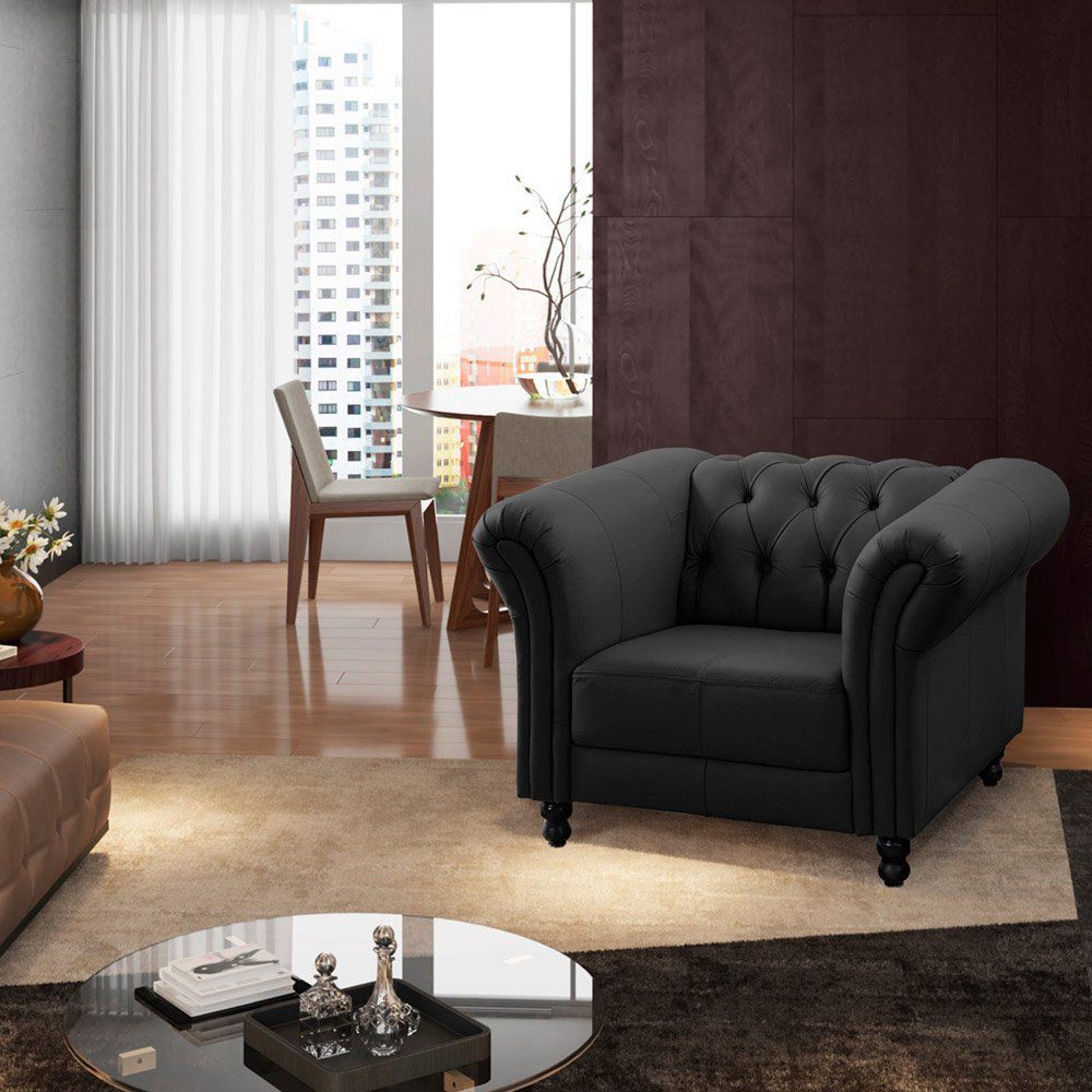 Kit 2 Poltronas Decorativa Maggiore Couro Preto G58 - Gran Belo