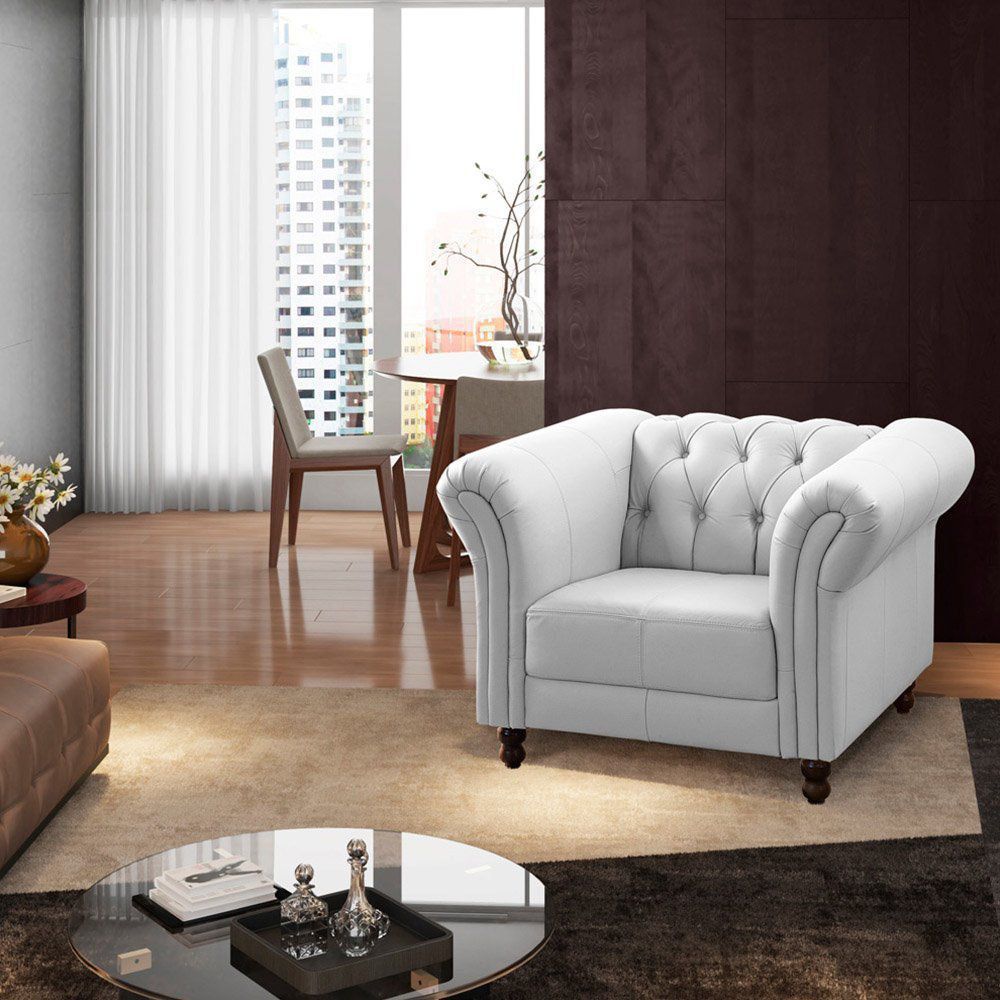 Kit 2 Poltronas Decorativa MaggioreCouro Branco G58 - Gran Belo