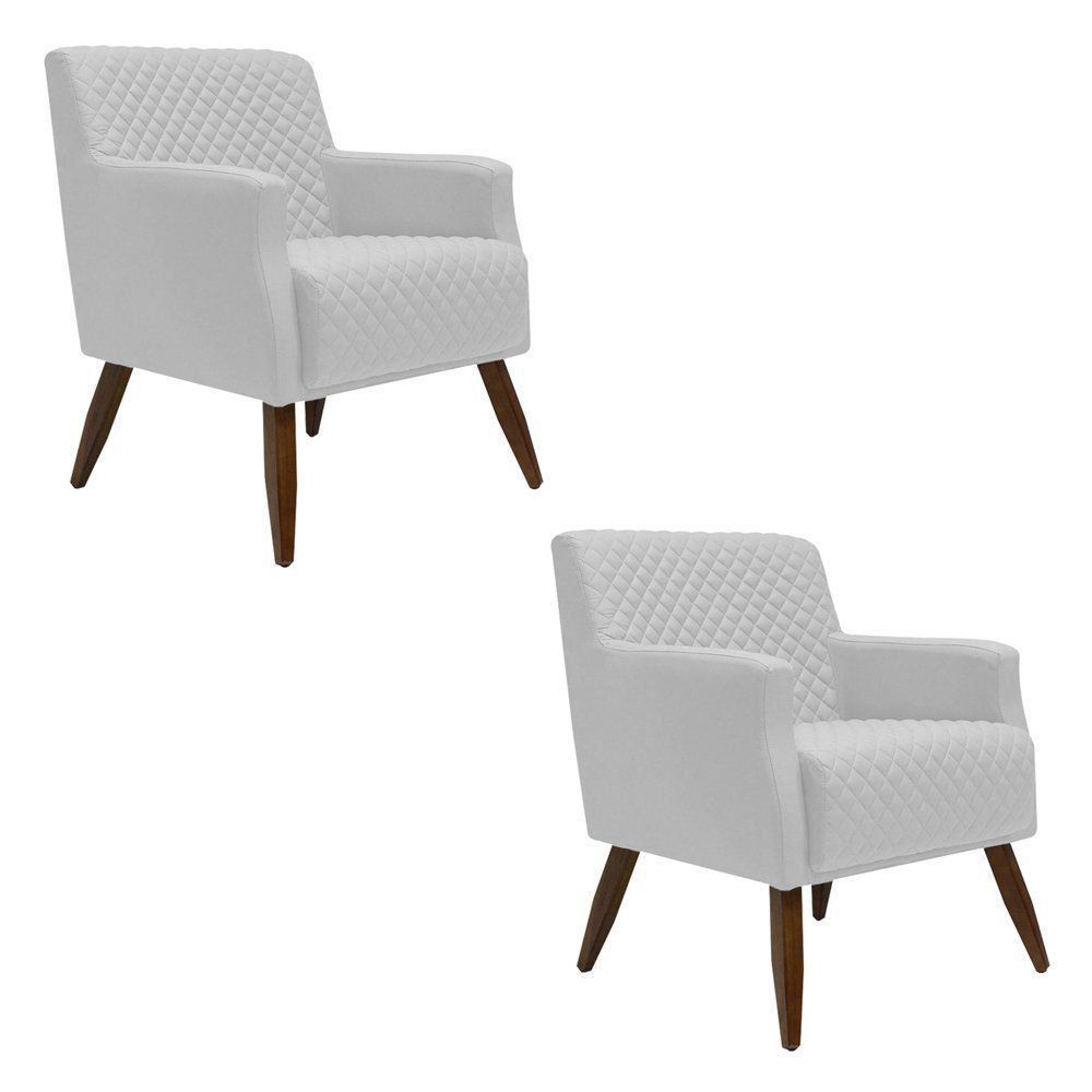 Kit 2 Poltronas Decorativa Nagoya Pés Madeira PU Sintético Branco G15 - Gran Belo