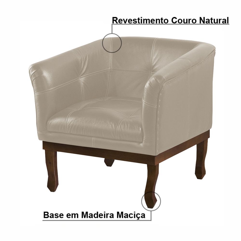 Kit 2 Poltronas Decorativa Noah Couro Bege 66 Fosco - Gran Belo