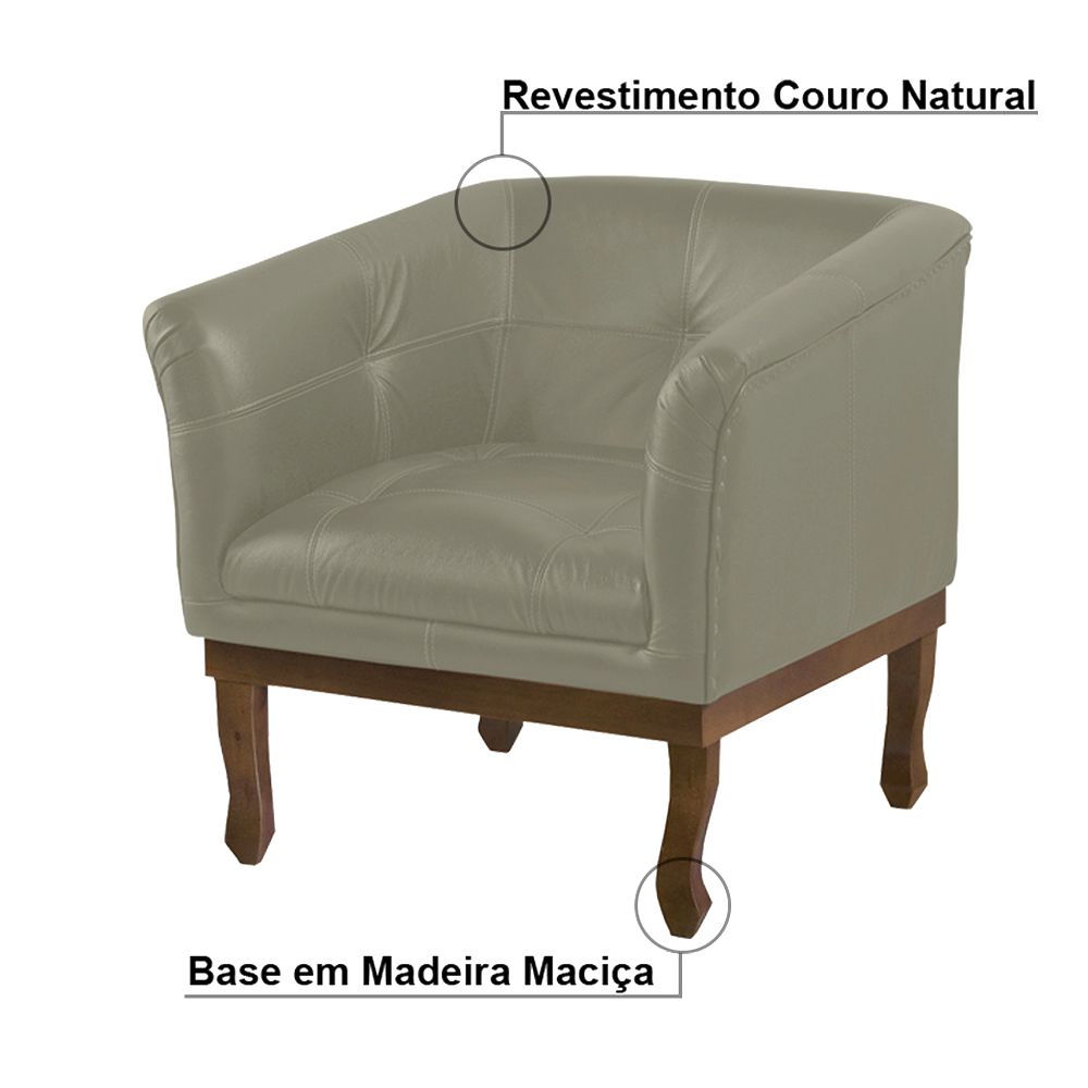 Kit 2 Poltronas Decorativa Noah Couro Cinza - Gran Belo
