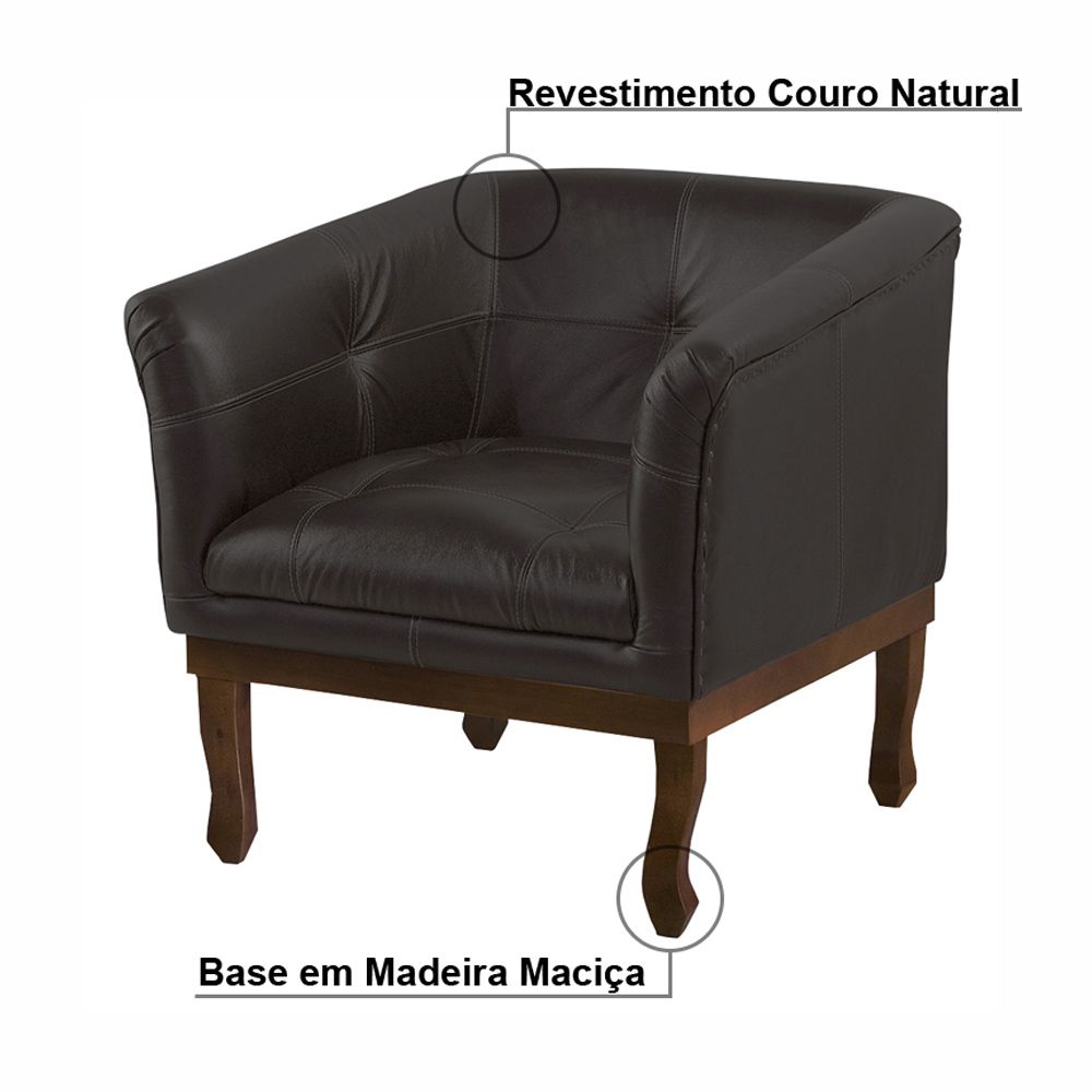 Kit 2 Poltronas Decorativa Noah Couro Marrom Fosco - Gran Belo