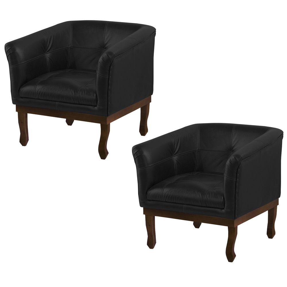 Kit 2 Poltronas Decorativa Noah Couro Preto Fosco - Gran Belo