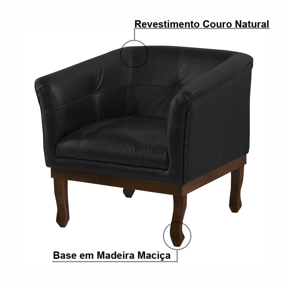 Kit 2 Poltronas Decorativa Noah Couro Preto Fosco - Gran Belo