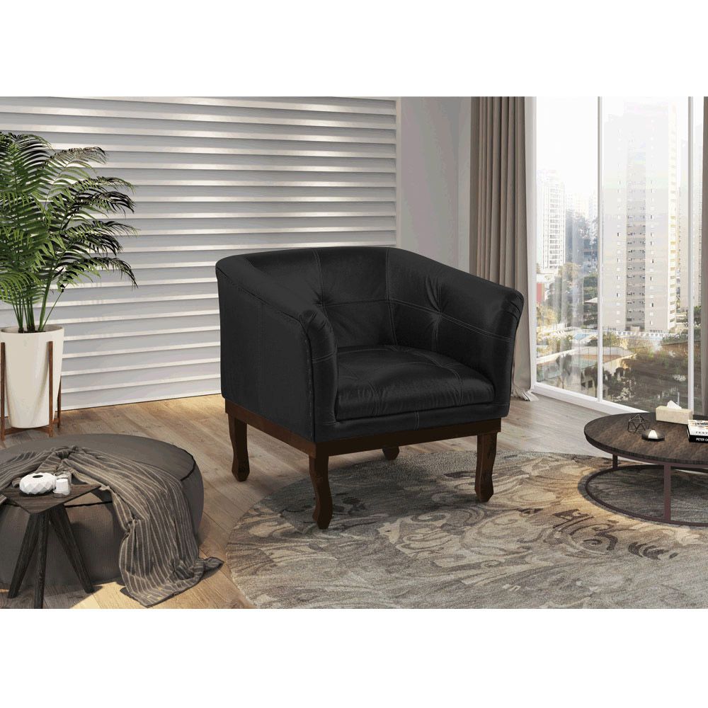 Kit 2 Poltronas Decorativa Noah Couro Preto Fosco - Gran Belo