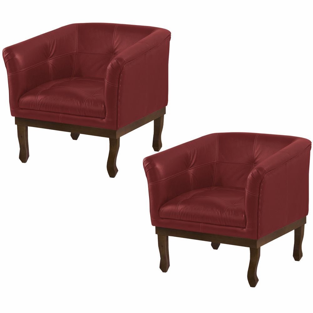 Kit 2 Poltronas Decorativa Noah Couro Vermelho - Gran Belo