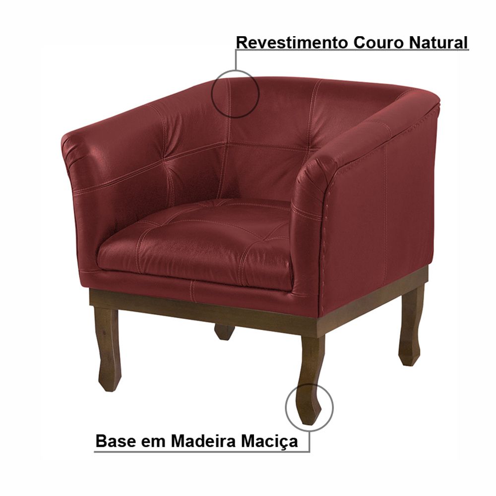 Kit 2 Poltronas Decorativa Noah Couro Vermelho - Gran Belo