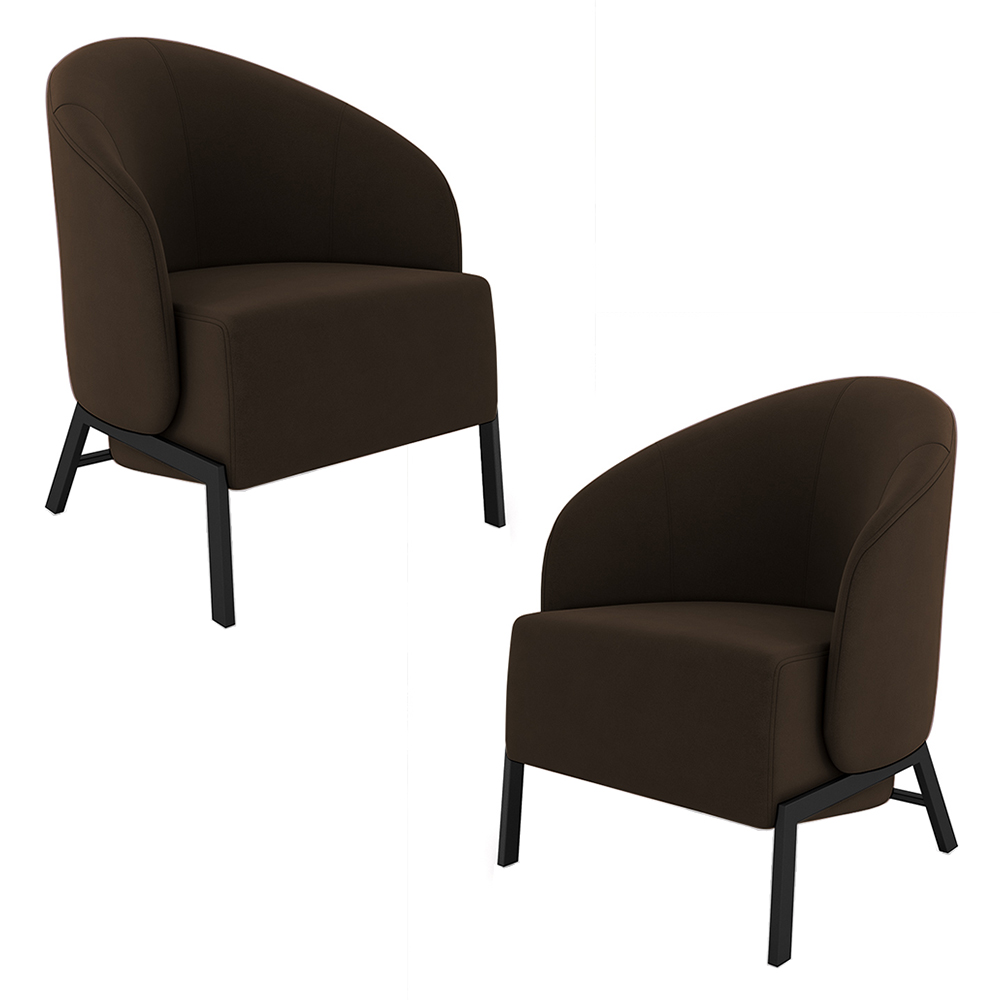 Kit 2 Poltronas Decorativa Sala de Estar Kenya Pés em Ferro Veludo Preto/Marrom G33 - Gran Belo