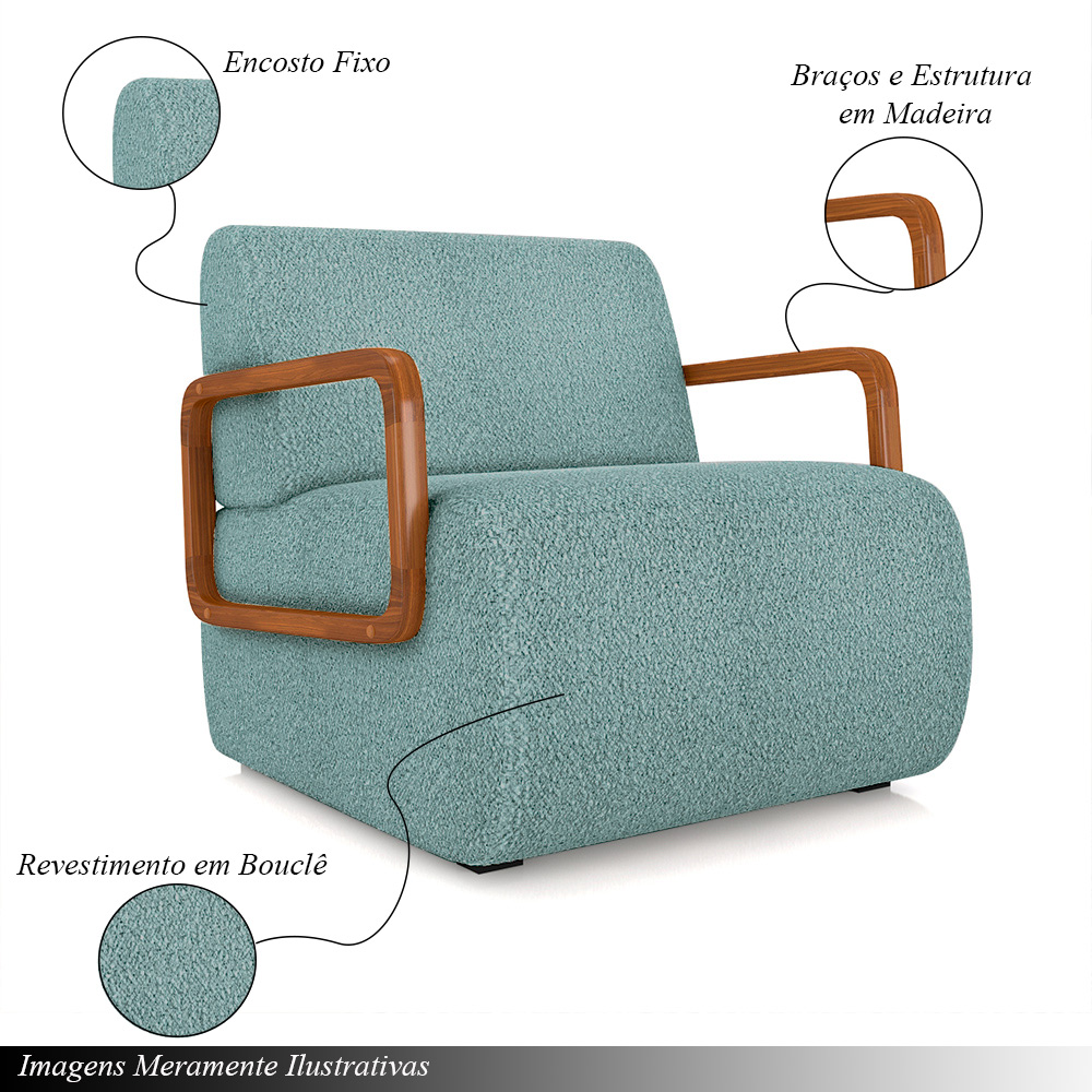 Kit 2 Poltronas Decorativa Sala de Estar Odessa Braços em Madeira Bouclê Azul G33 - Gran Belo