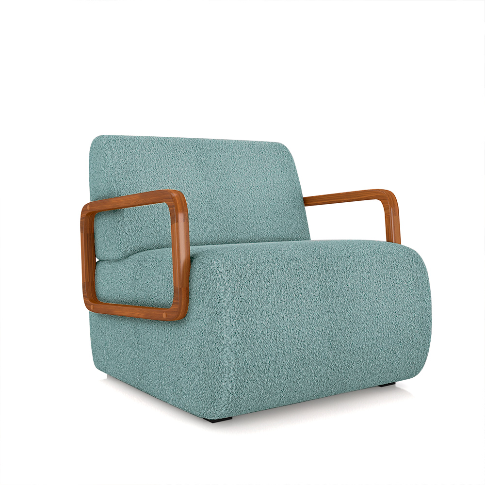 Kit 2 Poltronas Decorativa Sala de Estar Odessa Braços em Madeira Bouclê Azul G33 - Gran Belo