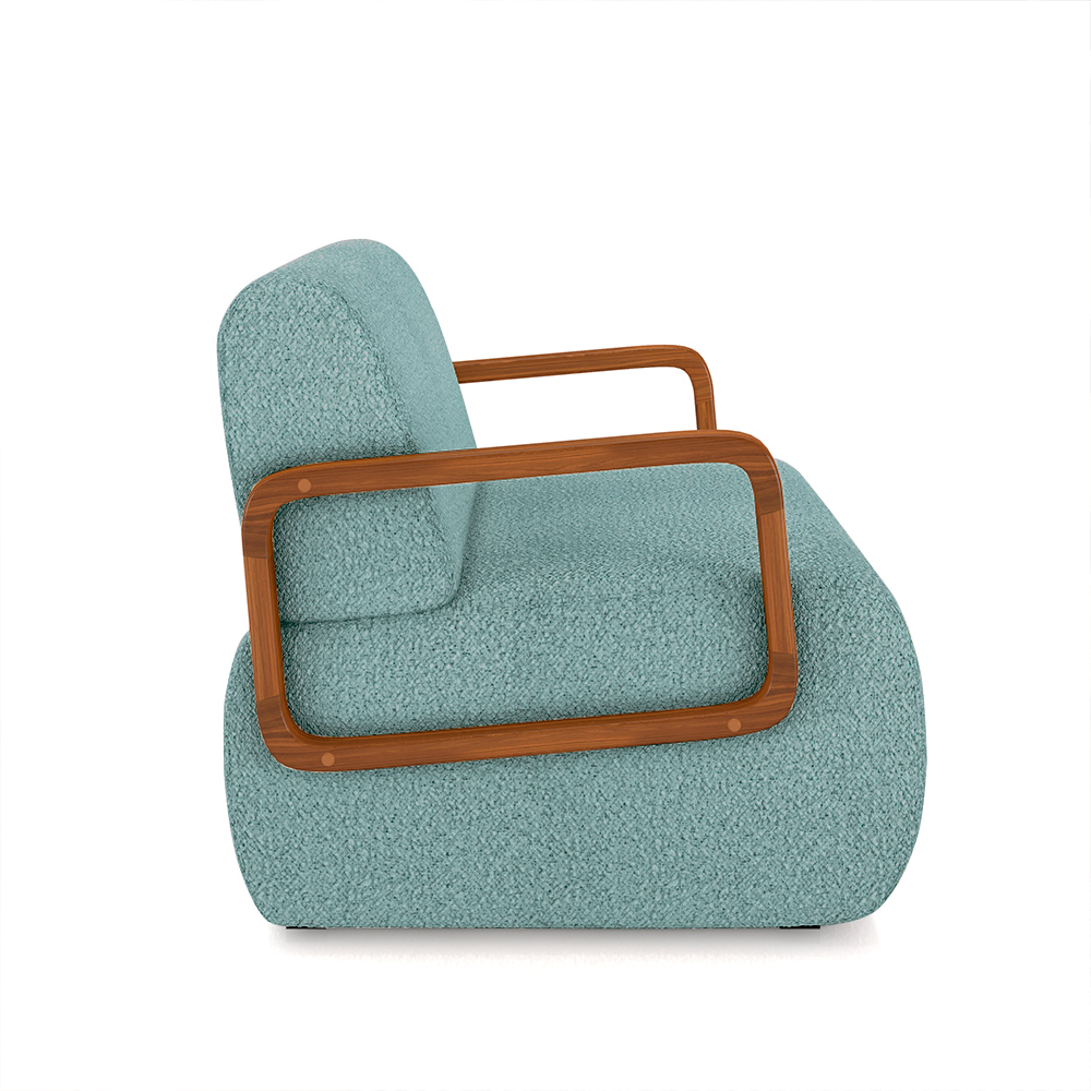 Kit 2 Poltronas Decorativa Sala de Estar Odessa Braços em Madeira Bouclê Azul G33 - Gran Belo