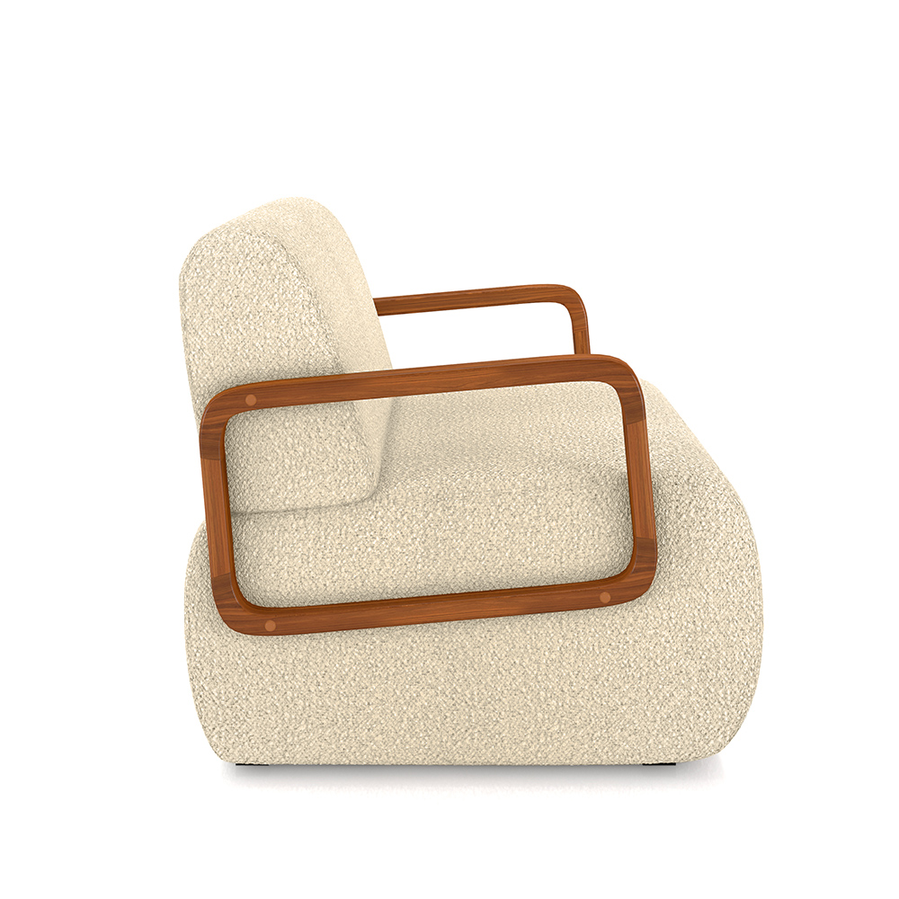 Kit 2 Poltronas Decorativa Sala de Estar Odessa Braços em Madeira Bouclê Bege G33 - Gran Belo
