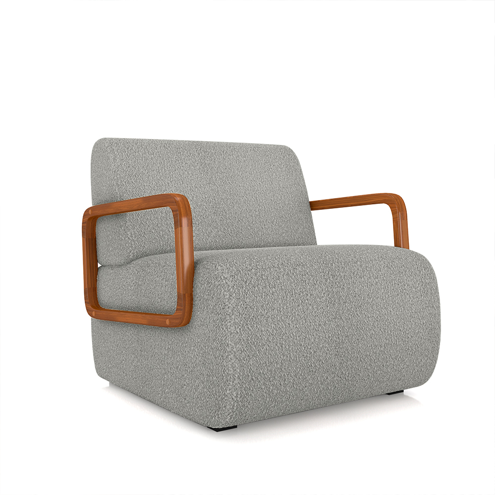 Kit 2 Poltronas Decorativa Sala de Estar Odessa Braços em Madeira Bouclê Cinza G33 - Gran Belo