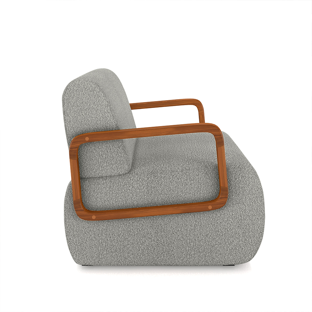 Kit 2 Poltronas Decorativa Sala de Estar Odessa Braços em Madeira Bouclê Cinza G33 - Gran Belo