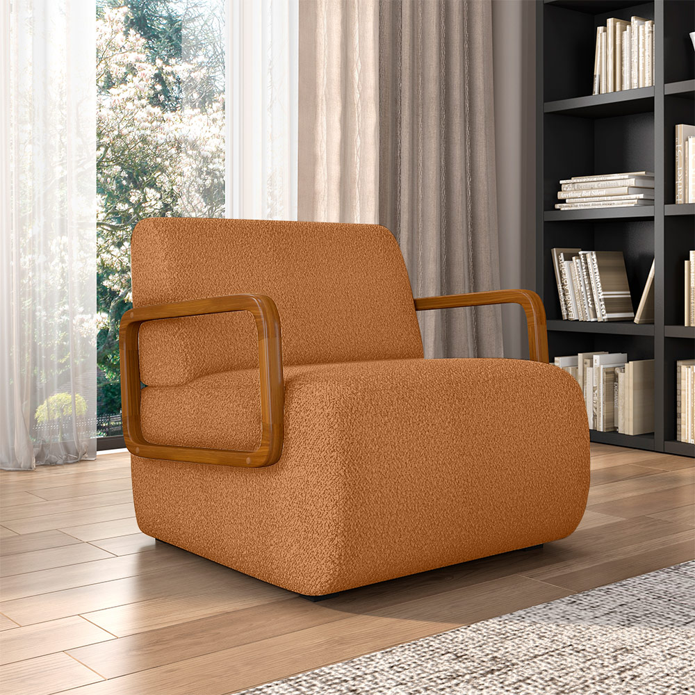 Kit 2 Poltronas Decorativa Sala de Estar Odessa Braços em Madeira Bouclê Terracota G33 - Gran Belo