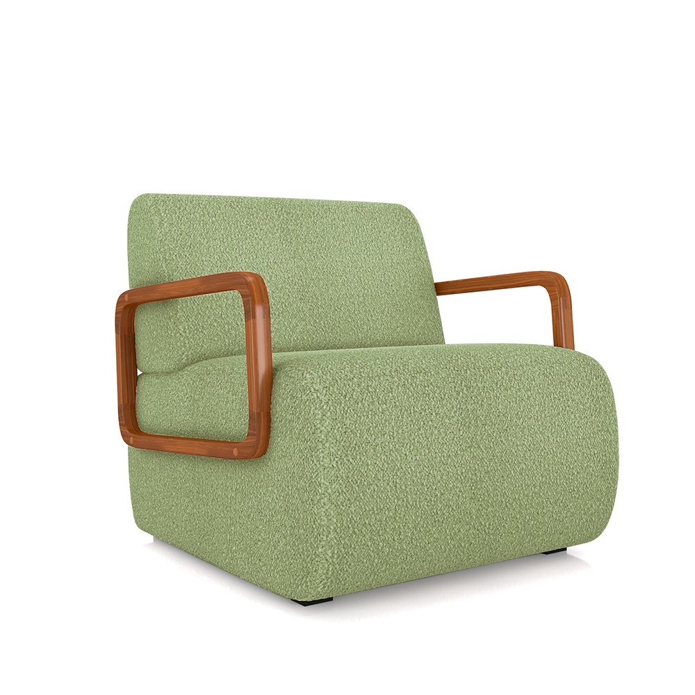 Kit 2 Poltronas Decorativa Sala de Estar Odessa Braços em Madeira Bouclê Verde Oliva G33 - Gran Belo