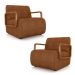 Kit 2 Poltronas Decorativa Sala de Estar Odessa Braços em Madeira PU Caramelo G33 - Gran Belo