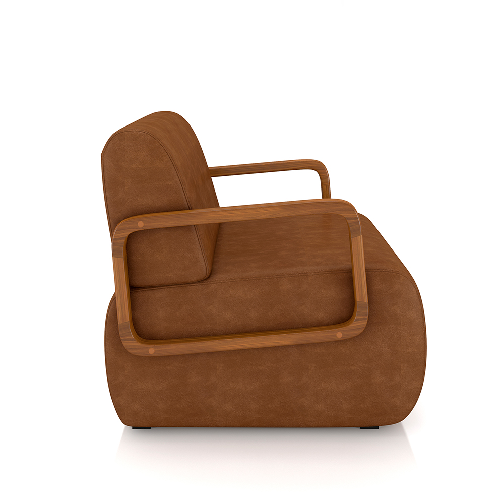 Kit 2 Poltronas Decorativa Sala de Estar Odessa Braços em Madeira PU Caramelo G33 - Gran Belo