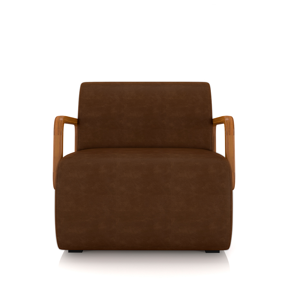 Kit 2 Poltronas Decorativa Sala de Estar Odessa Braços em Madeira PU Marrom G33 - Gran Belo