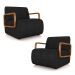 Kit 2 Poltronas Decorativa Sala de Estar Odessa Braços em Madeira PU Preto G33 - Gran Belo