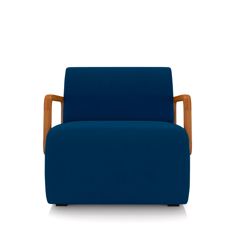 Kit 2 Poltronas Decorativa Sala de Estar Odessa Braços em Madeira Veludo Azul G33 - Gran Belo