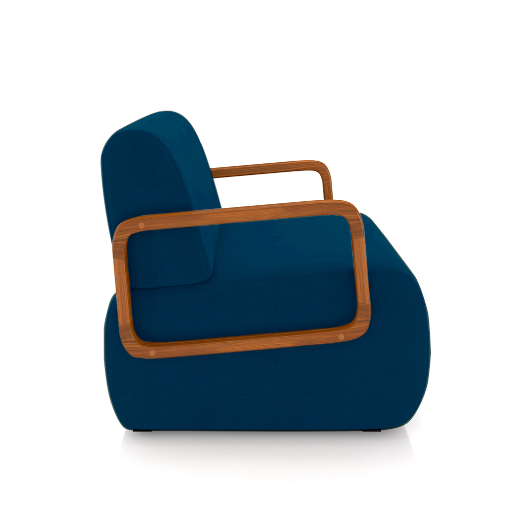Kit 2 Poltronas Decorativa Sala de Estar Odessa Braços em Madeira Veludo Azul G33 - Gran Belo