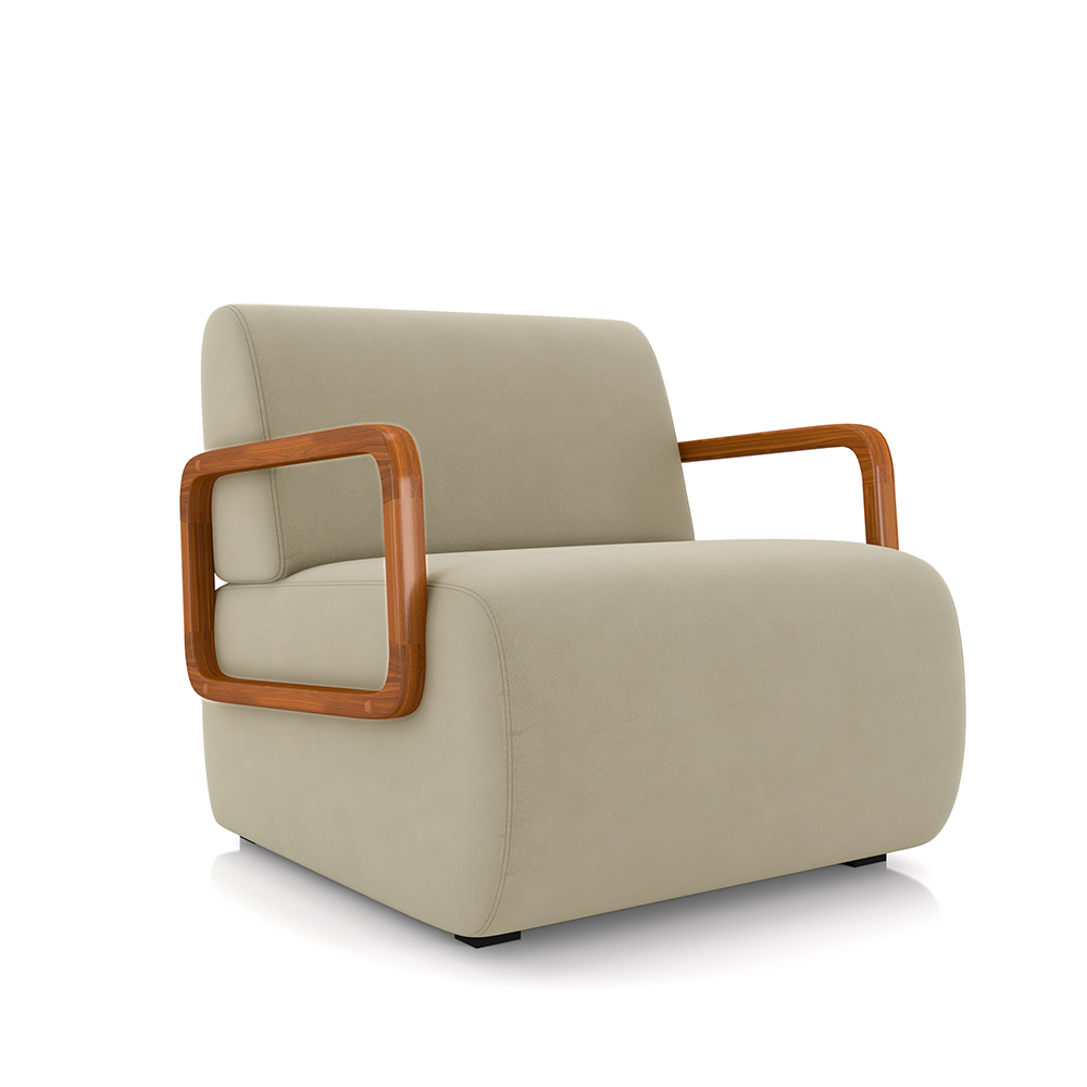Kit 2 Poltronas Decorativa Sala de Estar Odessa Braços em Madeira Veludo Bege G33 - Gran Belo