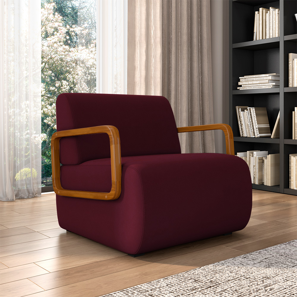 Kit 2 Poltronas Decorativa Sala de Estar Odessa Braços em Madeira Veludo Bordô G33 - Gran Belo