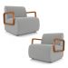 Kit 2 Poltronas Decorativa Sala de Estar Odessa Braços em Madeira Veludo Cinza Claro G33 - Gran Belo