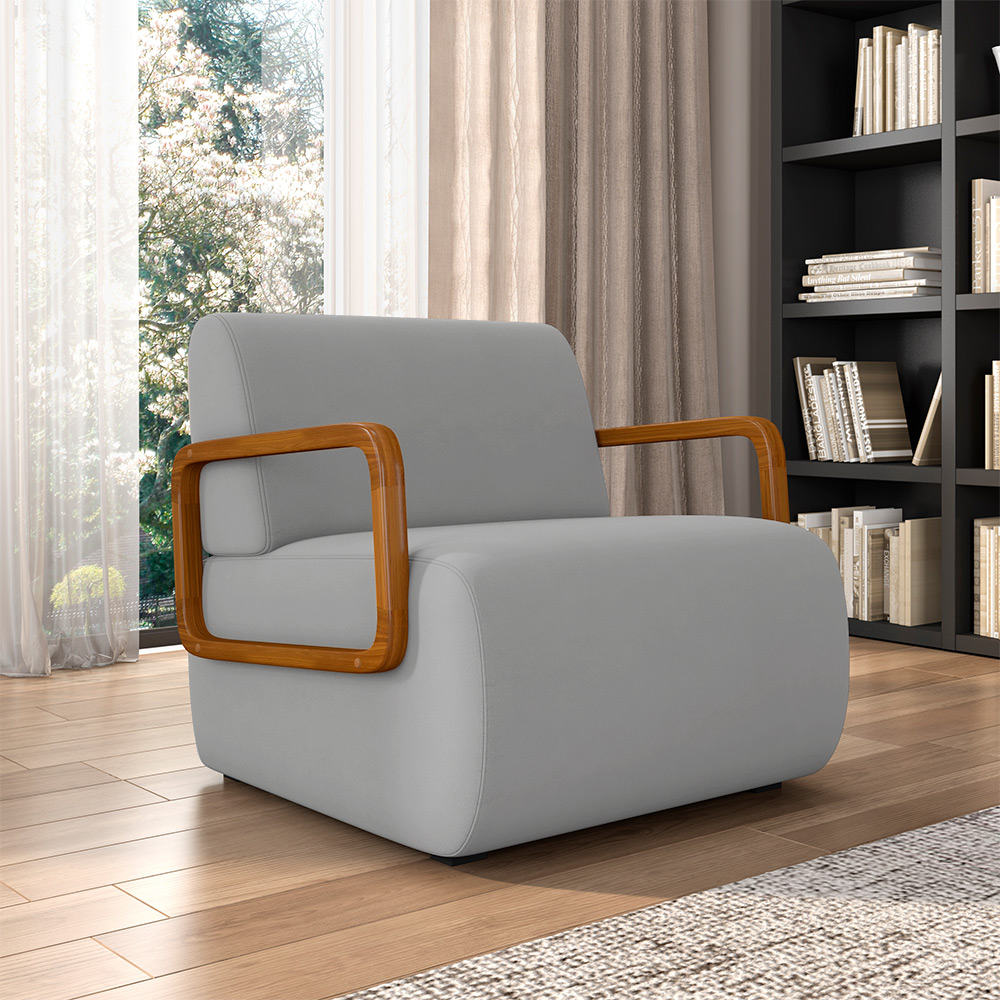 Kit 2 Poltronas Decorativa Sala de Estar Odessa Braços em Madeira Veludo Cinza Claro G33 - Gran Belo