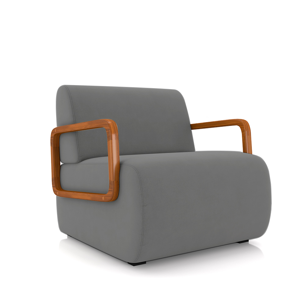 Kit 2 Poltronas Decorativa Sala de Estar Odessa Braços em Madeira Veludo Cinza G33 - Gran Belo
