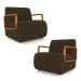 Kit 2 Poltronas Decorativa Sala de Estar Odessa Braços em Madeira Veludo Marrom G33 - Gran Belo