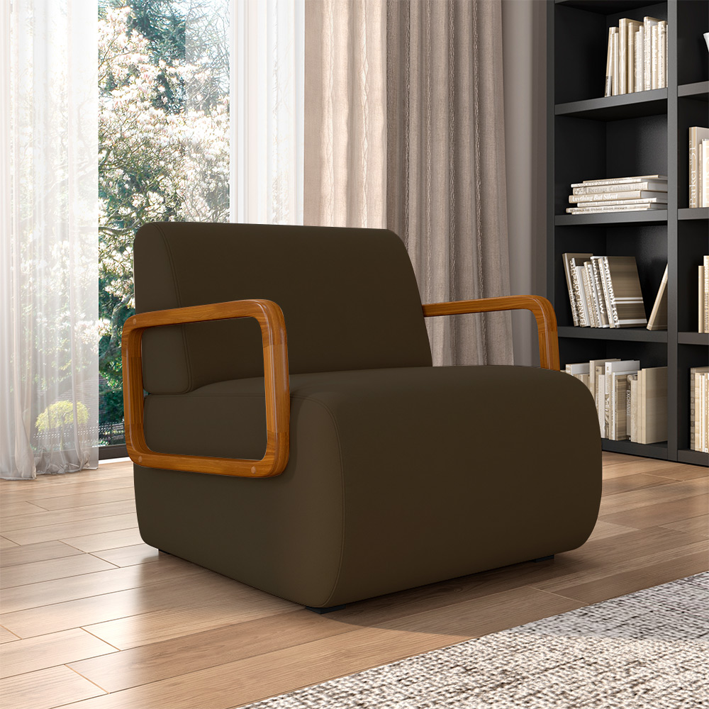 Kit 2 Poltronas Decorativa Sala de Estar Odessa Braços em Madeira Veludo Marrom G33 - Gran Belo