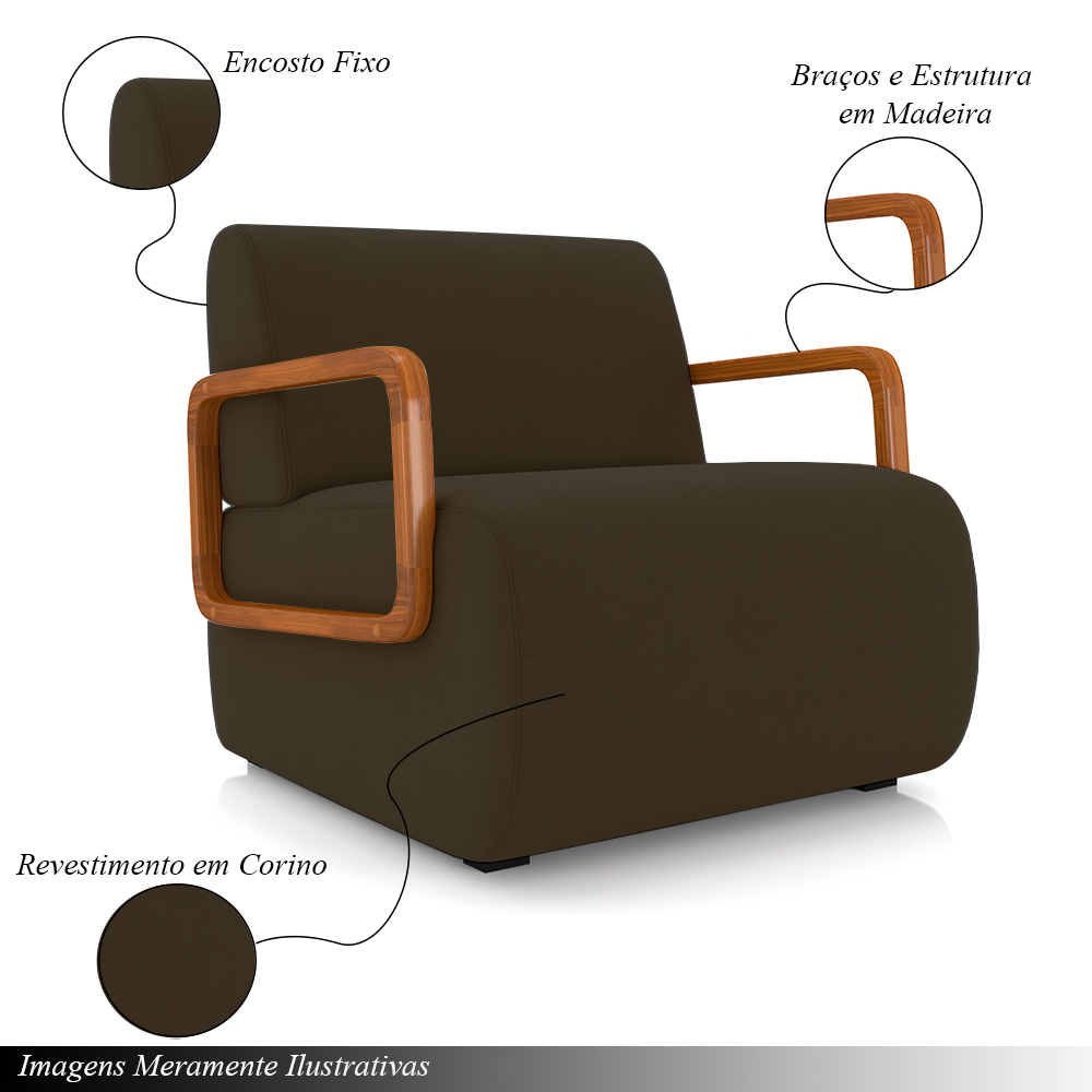 Kit 2 Poltronas Decorativa Sala de Estar Odessa Braços em Madeira Veludo Marrom G33 - Gran Belo