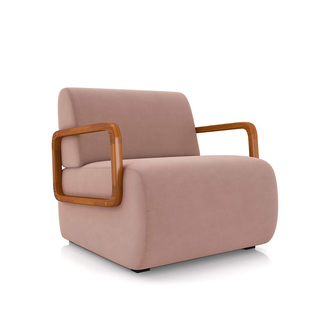 Kit 2 Poltronas Decorativa Sala de Estar Odessa Braços em Madeira Veludo Rosê G33 - Gran Belo
