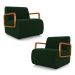 Kit 2 Poltronas Decorativa Sala de Estar Odessa Braços em Madeira Veludo Verde G33 - Gran Belo