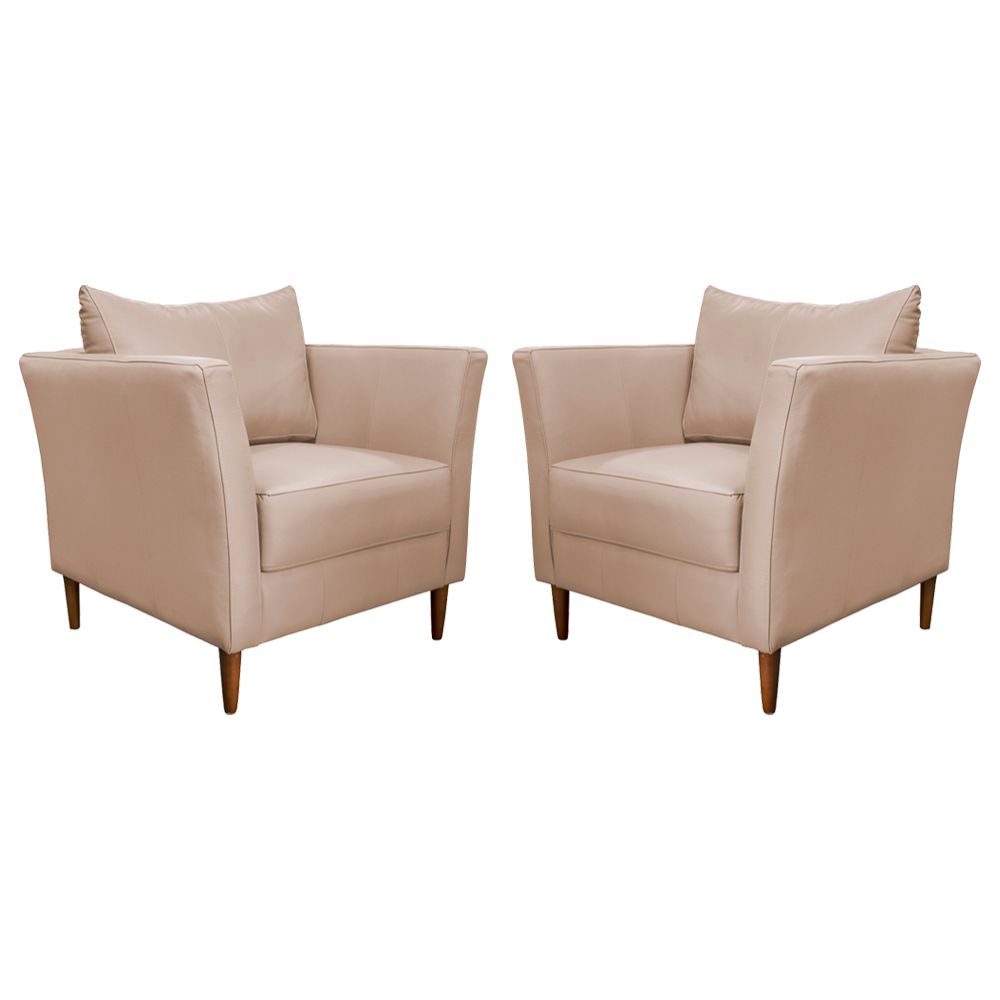 Kit 2 Poltronas Decorativa Sala de Estar Pés Palito Lubbock Couro Bege G58 - Gran Belo