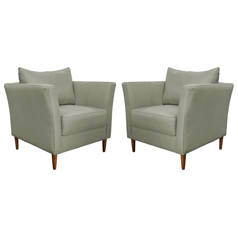Kit 2 Poltronas Decorativa Sala de Estar Pés Palito Lubbock Couro Fendi G58 - Gran Belo