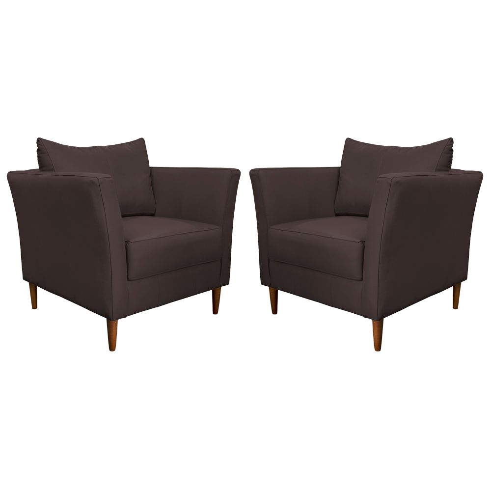 Kit 2 Poltronas Decorativa Sala de Estar Pés Palito Lubbock Couro Marrom G58 - Gran Belo